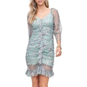 En Saison Tulle Mini Dress Ruffle Sequins Sparkle Long Sleeve Coquette Mermaid M
